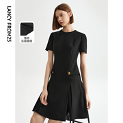 朗姿法式复古气质轻礼服小黑裙夏高级感显瘦中长款黑色连衣裙