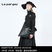 纳帕佳简洁立领连衣裙，2024春季女式黑色长袖中长款休闲裙子