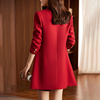 红色西装外套女秋冬季2023高级感超好看职业装OL风中长款风衣