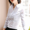 职业衬衫女长袖v领弹力，工作服2023春装工装，上衣气质白衬衣(白衬衣)寸