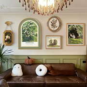 法式花卉拱形客厅沙发背景墙装饰画复古组合挂画奶油风高级感壁画