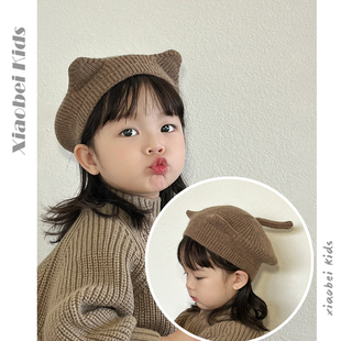 女童贝雷帽儿童帽子秋冬季宝宝，毛线帽蓓蕾帽，幼儿画家帽小女孩冬款