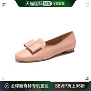 香港直邮FERRAGAMO 女士SARNO系列裸粉色牛皮蝴蝶结花朵跟平底鞋