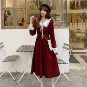 裙大码11745红色圣诞裙娃娃领丝绒，连衣长裙女冬季款胖mm显瘦法新