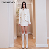 eimismosol24春季金丝白色小香风，外套抹胸上衣短裙三件套套装
