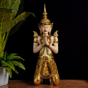 泰国跪佛木雕佛像摆件迎宾人物东南亚装饰风格会所美容院落地