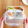 微波炉饭盒食品保鲜盒，塑料大容量长方形两格水果密封分格便当盒