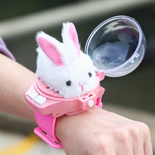 网红兔子手表遥控车电动迷你小汽车毛绒小白兔赛车儿童男女孩玩具