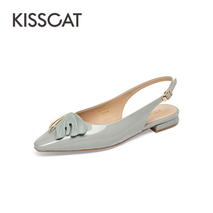 呼呼KISSCAT接吻猫时尚休闲凉鞋原创鱼尾扣后空平底鞋女