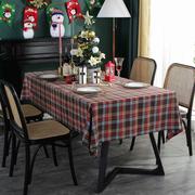 美式咖红色绿格子桌布色织格子，圣诞节日餐桌布美式布艺长方形直供