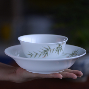 景德镇陶瓷餐具套装新中式碗盘，手绘釉下彩青白瓷家用米饭碗精致