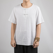 亚麻短袖T恤男夏季中式半袖体恤中国风棉麻衣禅修居士服青年上衣