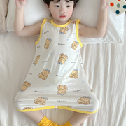 宝宝连体睡衣夏季薄款男童女童无袖竹纤维睡袍婴儿童背心卡通睡裙