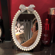 欧式珍珠镜子化妆镜公主镜台式宿舍，学生书桌韩国台面镜卧室梳妆镜