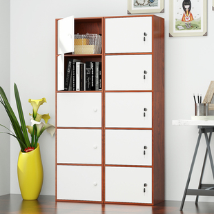 简约现代自由组合书柜带门多层小柜子实用木质置物收纳柜书架防尘