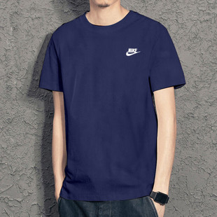 耐克短袖t恤男装夏运动服蓝色，跑步训练健身透气休闲圆领t恤ar4999