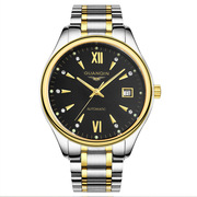 瑞士进口全自动机械镂空手表，冠琴品牌商务，男表钢带日历男士手表