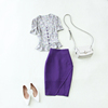 2件大码夏季印花雪纺小衫+紫色包臀铅笔半身裙套装