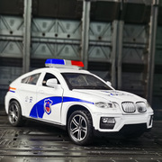 宝马X6警车模型路虎揽胜黑色特警车白公安仿真合金回力声光玩具车