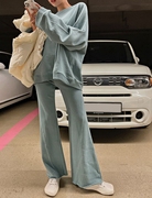韩国春秋季女装毛圈，棉宽松休闲卫衣喇叭，裤子套装洋气清新时尚