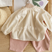 女童蕾丝领森系娃娃衫24春宝宝，韩版甜美气质文艺纯棉长袖衬衫上衣