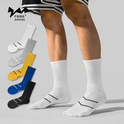 子墨袜子男士纯棉中筒夏季薄款体育生加厚篮球毛巾袜长筒白色运动