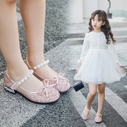 女童高跟鞋子2023小女孩，皮鞋软底爱莎公主鞋，儿童水晶鞋闪宝宝单鞋