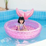 充气美人鱼水池家用儿童，宝宝粉色圆形游泳池，漂浮气垫洗澡盆海洋球