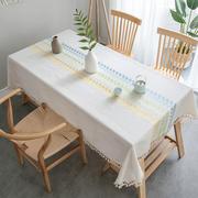 北欧桌布布艺棉麻小清新田园风家用茶几防水餐桌布现代长方形白色