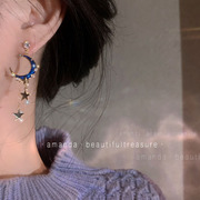 俏皮星月~精致设计小众气质蓝色童趣耳环女高级感耳饰韩国不对称