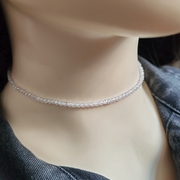 925纯银切面白锆石(白锆石)水晶，锁骨项链女生，不褪色清新小众设计短颈带夏