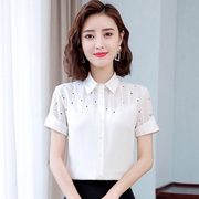 2020年白衬衫女短袖夏季波点白色雪纺韩版职业衬衣夏装上衣寸