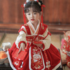 儿童拜年服女宝宝汉服喜庆红色女童过年唐装冬季连衣裙古装中国风