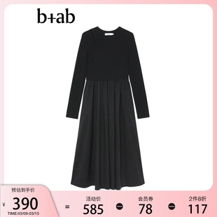 b+ab女装长袖连衣裙2023秋季简约大方叠层拼接长裙P603AIL