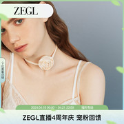 ZEGL真丝脖颈花项链女款2024玫瑰花颈链项圈颈带黑白色配饰品