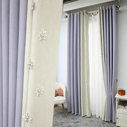 浪漫紫色雪尼尔拼色北欧简约现代窗帘布高档大气客厅卧室遮光定制