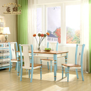 地中海风格客厅餐桌欧美式餐桌椅，组合实木饭桌简约彩绘四人餐桌