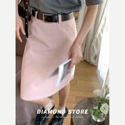 diamond日常心动西装裙粉色，中长款半身裙女a字短裙及膝直筒裙