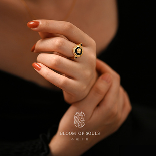 《禁忌之歌》原创设计S925纯银黑玛瑙小众轻奢玫瑰戒指女复古法式