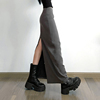 gagaopt2023秋季高级感灰色开叉半身裙高腰包(高腰包)臀显瘦西装长裙