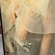 水晶鞋女高跟婚鞋秀禾婚纱两穿2022年伴娘礼服结婚鞋子新娘鞋