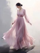 秋季浅紫色外穿内搭连衣裙法式独特超好看高级感高端精致绝美裙子