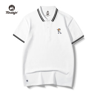 黑白间条短袖t恤男2022夏季条纹撞色polo衫白色潮牌大码半袖