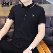 jeep吉普夏季短袖polo衫男士体恤潮流，黑色休闲衣服半袖t恤男