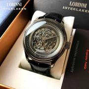 瑞士罗宾尼(罗宾尼)手表，男名牌十大品牌，皮带男表时尚镂空全自动机械表