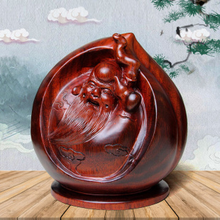 红木寿桃摆件家居寿星木雕工艺品老人生日礼物祝寿贺寿