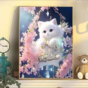2023桃花小猫咪十字绣满钻带框，可爱动物钻石画，自粘钻客厅卧室