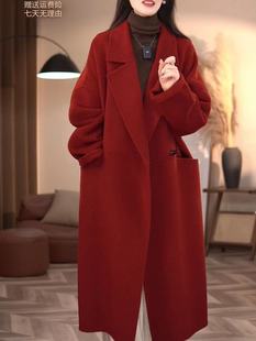 2023双面羊绒红色呢子大衣，新年战袍圣诞毛呢，外套女秋冬高级感