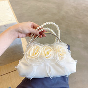 复古珍珠手拎晚宴包2022玫瑰花朵包仙女斜跨手提包森系斜跨包