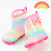 儿童雨鞋公主女童幼儿园宝宝防滑雨靴水鞋加绒小孩水靴可爱彩虹